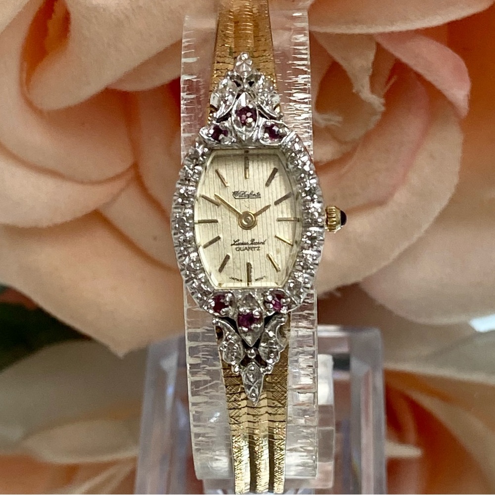 Vintage Lucien Piccard Diamond & Ruby Accented Bezel Dainty Cocktail Watch - Picture 5 of 16